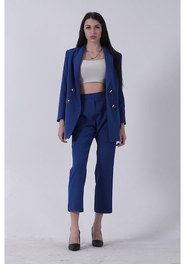 Feminist Saks Blazer Ceket Pantolon İkili Takım 0106305.26 Saks