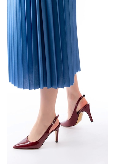 St-1153 Bordo Rugan Günlük Arkası Açık 9 Cm Topuklu Kadın Ayakkabı Bordo