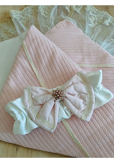 Pembe Triko Örgü Kız Bebek Batttaniyesi Kundağı Kalın Dantelli Yenidoğan Hastane Çıkışı Hediyelik Somon