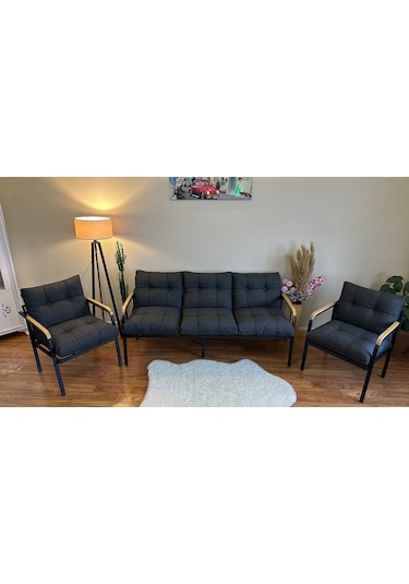 Modern Style Home Modern Avcılar Balkon, Bahçe, Cafe - Metal Kanepe Koltuk Takımı - 3+1+1 Antrasit Modernk034 Antrasit