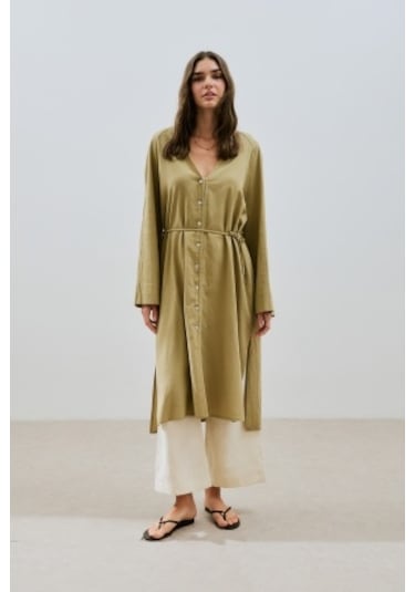 Dokulu Düğmeli Uzun Tunik Haki Haki
