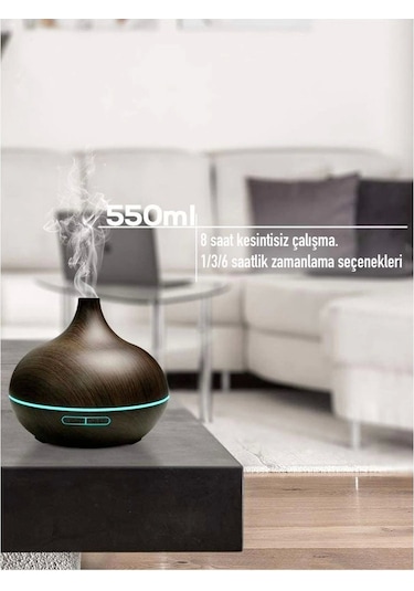 Hava Nemlendirici Hava Difüzör Kokulu Uçucu Yağ Aroma Difüzör 550 Ml Kumandalı Led Işıklı