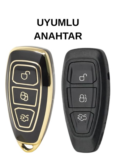 Ford Kuga Mondeo Smax Cmax Focus Fiesta Ecosport 3 Buton Nano Anahtar Kılıfı Siyah-gold