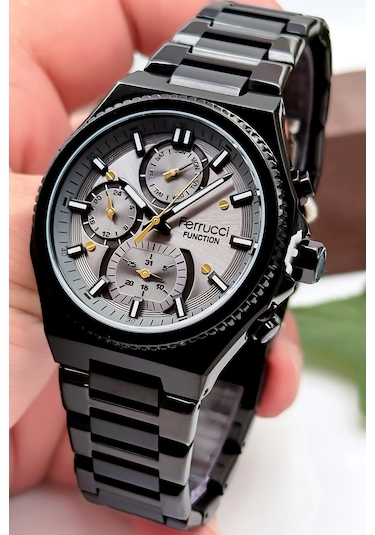 Ferrucci Function Erkek Kol Saati, Çelik Kordon & Özel Tasarım, 3atm Suya Dayanıklı Siyah Sdfer165 Siyah