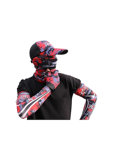 Captain Fisherman Style Camo Red Set Cap+eldiven+kolluk+buff Kırmızı