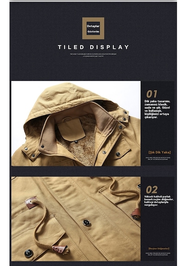 Orta Uzunlukta Pamuklu Dolgulu Ceket, Kalınlaştırılmış Pamuklu Dolgulu Ceket, Kürk Yaka, Sıcak Erkek Kışlık Polar Astarlı Ceket Siyah