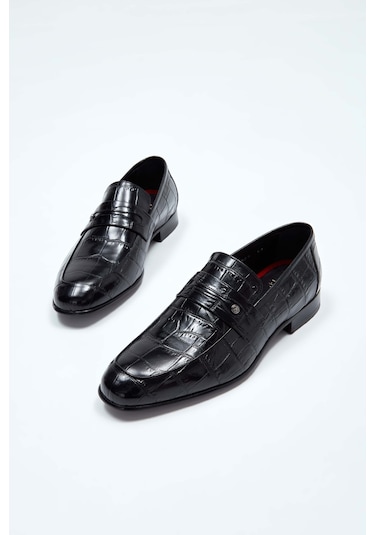 Tamer Tanca Erkek Hakiki Deri Siyah Kroko Makosen Ayakkabı 183 26201 Erk Ayk Y23 Sıyah Kroko Siyah