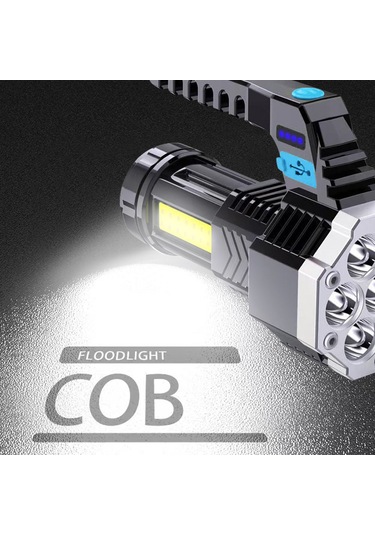 Lemestar Siyah Abs Dışarıda Kullanıma Uygun Fener, 7 Led Işık, Cob Yan Lambası, Usb Şarjlı, Çoklu Mod Güçlü-zayıf-flaş-yan Işık , 1200mah Pil, Taşınabilir Kamp Feneri Siyah