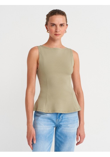 Dilvin 21001 Kayık Yaka Peplum Top-çağla Çağla