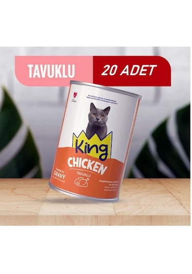King Sos İçerisinde Et Parçacıklı Tavuklu Kedi Konservesi 400 Gr 20 Adet
