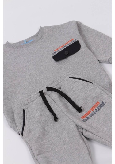Lacıel Parıs Kapak Cepli Çocuk Eşofman Takım Gri