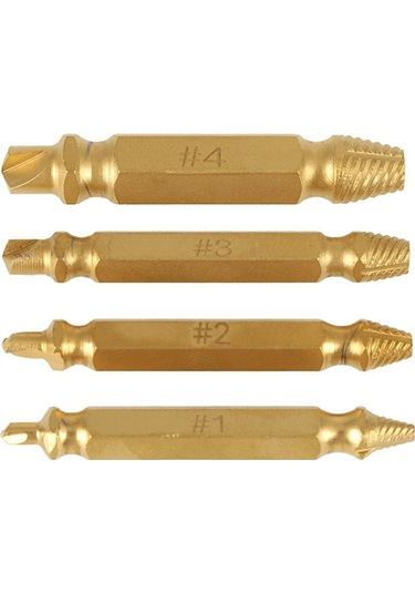 Tangshopping 4 Adet Çift Taraflı Hasarlı Vida Çıkarıcı Saplama Cıvata Sökücü Alet Seti Kolay Çıkış Titanyum Kaplama