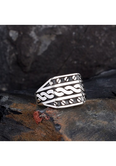 Tesbihsepetim 925 Ayar Gümüş Örgü Model Erkek Yüzük