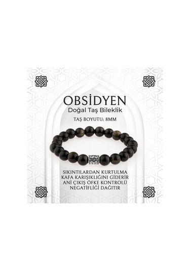 Saff Doğaltaş Obsidyen Doğal Taş Bileklik - 8 MM Çok Renkli
