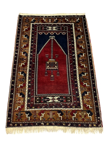 El Dokuma Yahyalı Namazlık 105x160 Kök Boya Yün Seccade