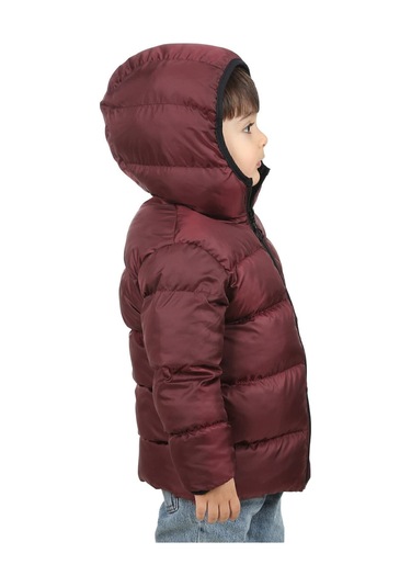 Freemen Erkek Çocuk Bordo Polarlı Kürklü Kapüşonlu Su Geçirmez Rüzgara Dayanıklı Şişme Kışlık Mont Bordo