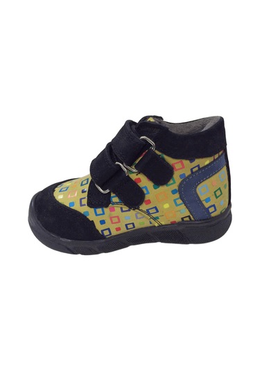 Ortopedikal 1001 Ridente Siyah Sarı Baskı Bebe Erkek Çocuk Bot % 100 Deri Cırtlı Siyah-sarı