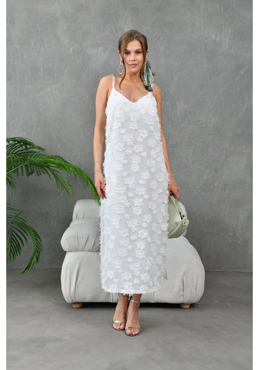 Askılı V Yaka Kolsuz Kesme Çiçek Desenli Astarlı Elbise 001