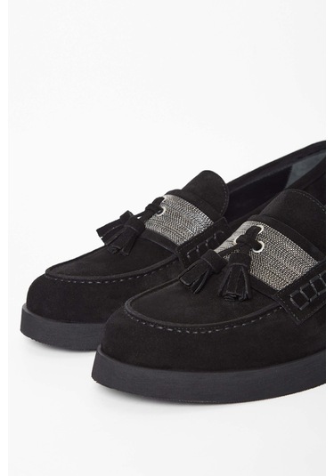 Tamer Tanca Kadın Hakiki Deri Siyah Süet Loafer Ayakkabı 33 67700 Bn Ayk Sk23/24 Sıyah Suet Siyah