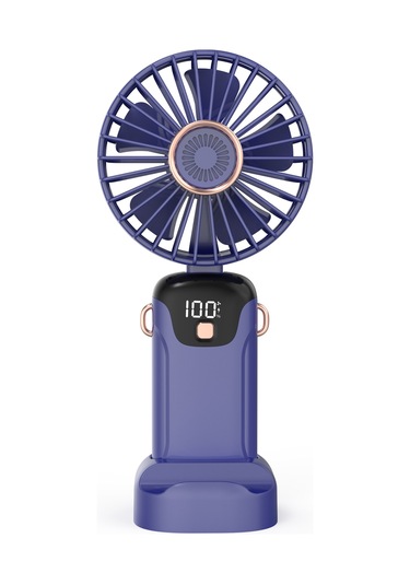 Kosona Mavi Sl608 Folding El Ventilatörü - Led Ekranlı Pil/güç Seviyesi Gösterimi, 5 Seviye Rüzgar, 5 Saat Kullanim Süresi, Sesiz Çalışma, Telefon Tutucu, Çıkarılabilir Kapağı