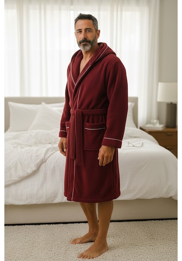 % 100 Pamuklu Laodikeia Kapşonlu Unisex Kadın Erkek Bornoz Bordo