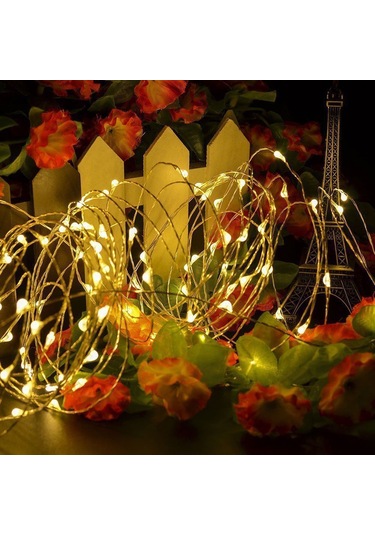 Neevoyu 2 Metre 20 Ledlı Taşınabilir Bakır Tel Işık Zinciri - Sıcak Beyaz Ambiyans, Ip65 Su Geçirmez Pil Yok Sıcak Beyaz