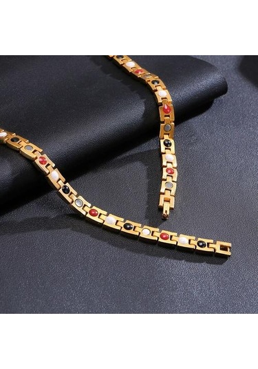 Manyetik Paslanmaz Çelik Zirkon Gerdanlık Kadın Erkek Altın Renk Sağlık Enerji Kolye Kadın Erkek Için Paslanmaz Çelik Zincir Güç Kolyeler Altın - Kırmızı