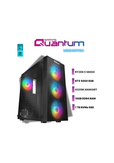 Quantum Gaming MESHUPPRO-EV1810 R5-5600X 16 GB 1 TB NVMe SSD RTX5050 Free Dos Masaüstü Oyuncu Bilgisayarı