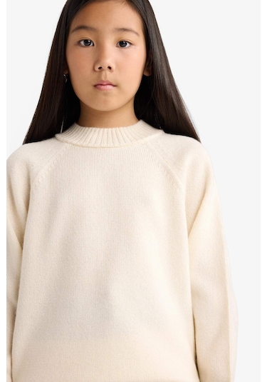 Defacto Kız Çocuk Bisiklet Yaka Triko Kazak F2755a825wner233 Ekru