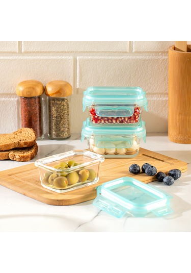 Porsima 4373 3 Lü Kilitli Sızdırmaz Kapaklı Yiyecek Erzak Saklama Kabı Seti - Cam Saklama Kabı - 150ml Yeşil Yeşil