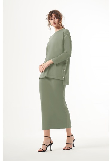 Nuss Merserize Çelik Örme Etek 013 Haki Haki