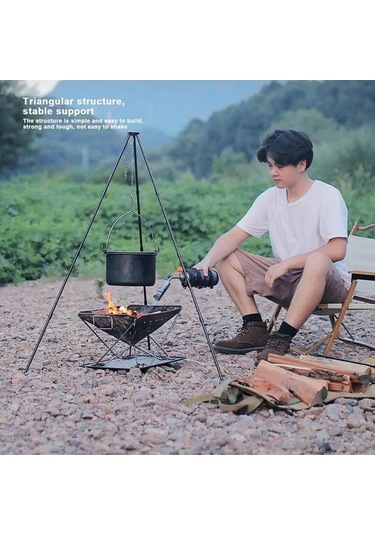 Novahub Türkçe Optimize Edilmiş Başlık: Açık Büyük Şenlik Ateşi Tripod Taşınabilir Kamp Piknik Siyah Alüminyum German Siyah
