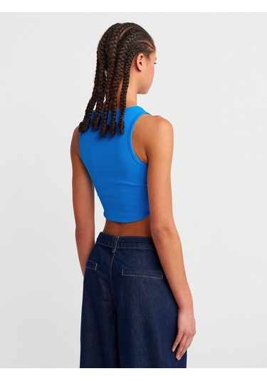 Dilvin 20844 Önü Düğmeli Top-saks Saks