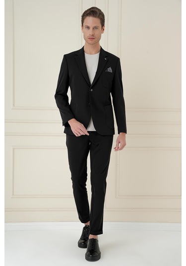 Slim Fit Mono Yaka Çift Yırtmaç Torba Cep Casual Siyah Ceket C 697 Siyah
