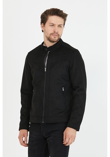 Erkek Siyah Dar Kesim Süet Ceket Mont- Siyah