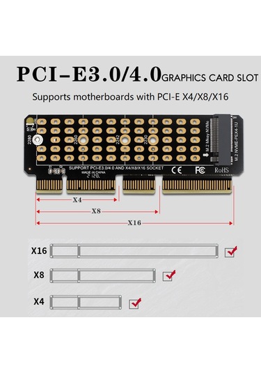 Xurunkeji M.2 Nvme - Pcı-e 4.0 Adaptör Kartı M.2 M-key Yuvası 1u Sunucuyu Destekler