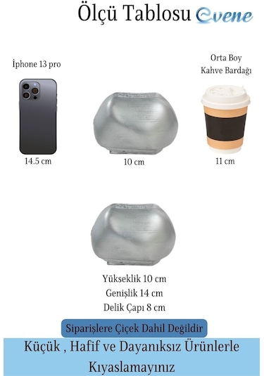 Saksı Çiçek Kaktüs Saksısı Lüx 14 Cm Elips Desen Saksı Çiçeklik - Gümüş Eskitme