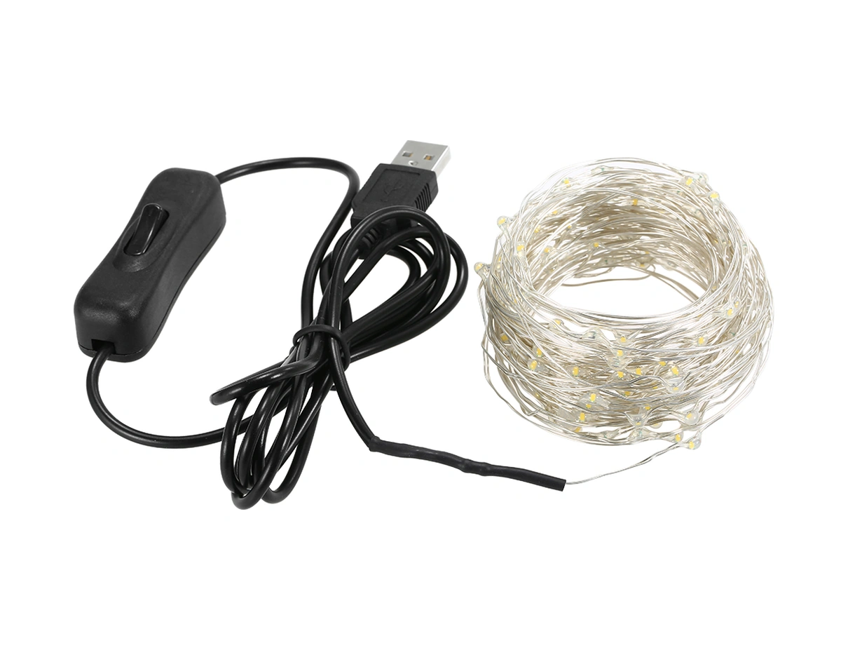 Dofolink Usb Şarjlı 12m 120 Led Işık Zinciri, Islak Ortamlarda Kullanılabilir, İç-içe Dekorasyon Işığı, Sıcak Beyaz Işık, Bağımsız Anahtar Beyaz