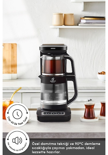 Karaca Çaysever Robotea Pro Connect 4 In 1 Konuşan Otomatik Cam Çay ve Filtre Kahve Demleme Makinesi