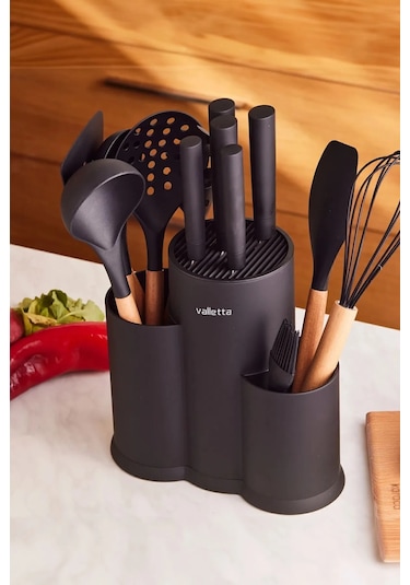 Valletta Katanga Siyah 14 Parça Standlı Servis Ve Bıçak Seti
