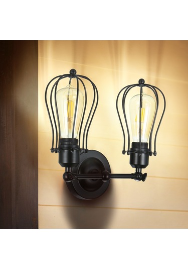 Leezsing Retro Çift Başlı Duvar Lambası - 60w E27 Soketli, Siyah 8'li Paket Siyah