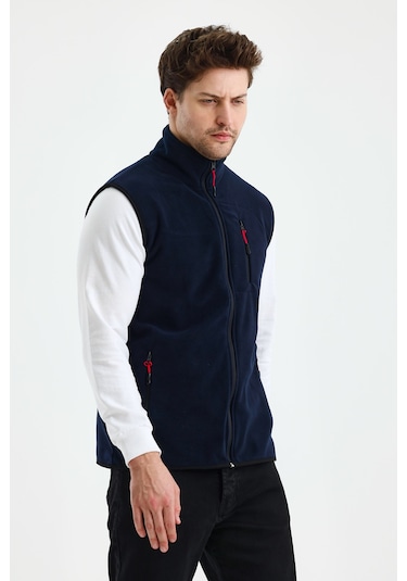 Monox Erkek Tam Fermuarlı Spor Polar Yelek Lacivert