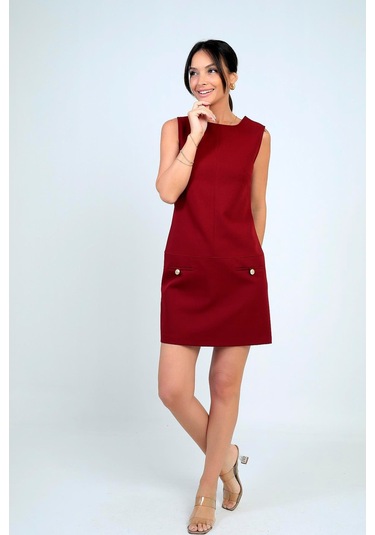 Kadın Filoto Detaylı Kısa Elbise-41683 Bordo