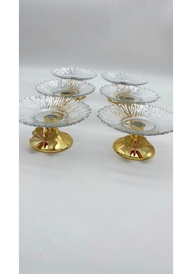 6'lı Kelebek Ayaklı Gold Cam Lokumluk, Şekerlik, Çerezlik, Kahve Yanı Sunumluk 13cm Gold