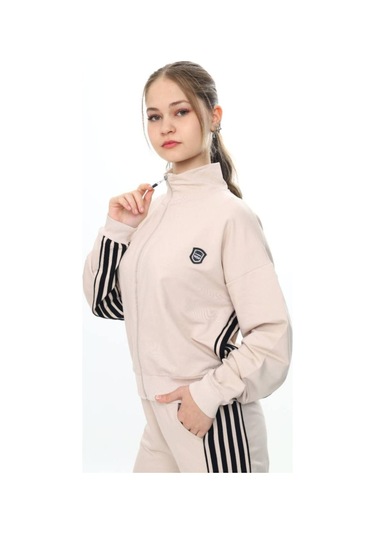 Kız Çocuk %100 Pamuk Oversize Alt&üst Uzun Kol Eşofman Takımı-183-eşt-0023 Bej