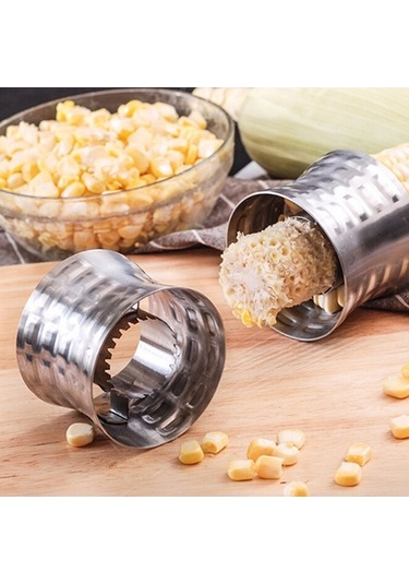 Pazly Cbtx Yuvarlak Şekilli 304 Paslanmaz Çelik Ev Mısır Kesici Koçanı Mutfak Striptizci Mısır Aracı Gümüş