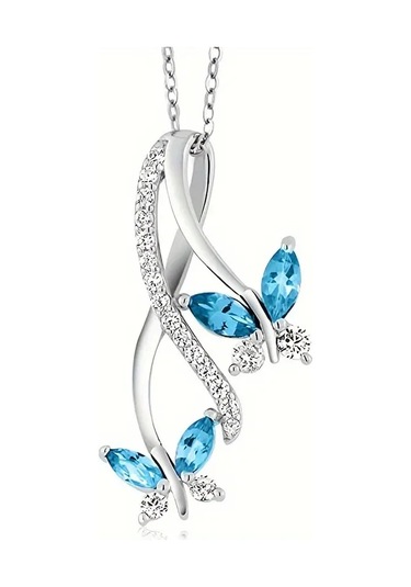 Bahar Yaz Kelebek Takılı 925 Ayar Gümüş Kolye Sentetik Zirkonya Kolye Çok Renkli