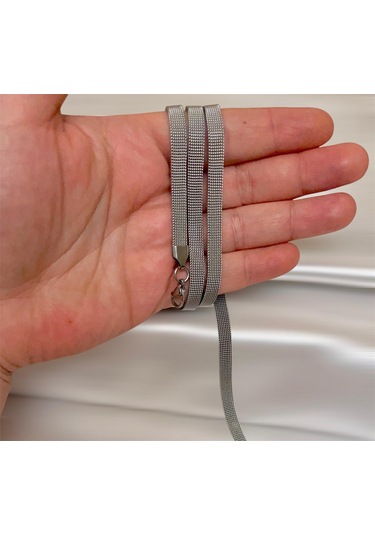 Silver-hasır-yassı Yüksek Kalite Paslanmaz Çelik Kolye 65 Cm