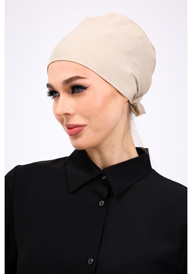 Kaymayan Krem Bone Silikonlu Kaymaz Dikişsiz Kadın Tesettür Bağlamalı Açık Vizon - Bej Krem