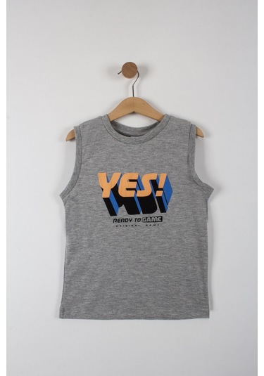 Erkek Çocuk Yes Yazılı Şortlu Takım-6088-Gri-Turuncu Gri - Turuncu